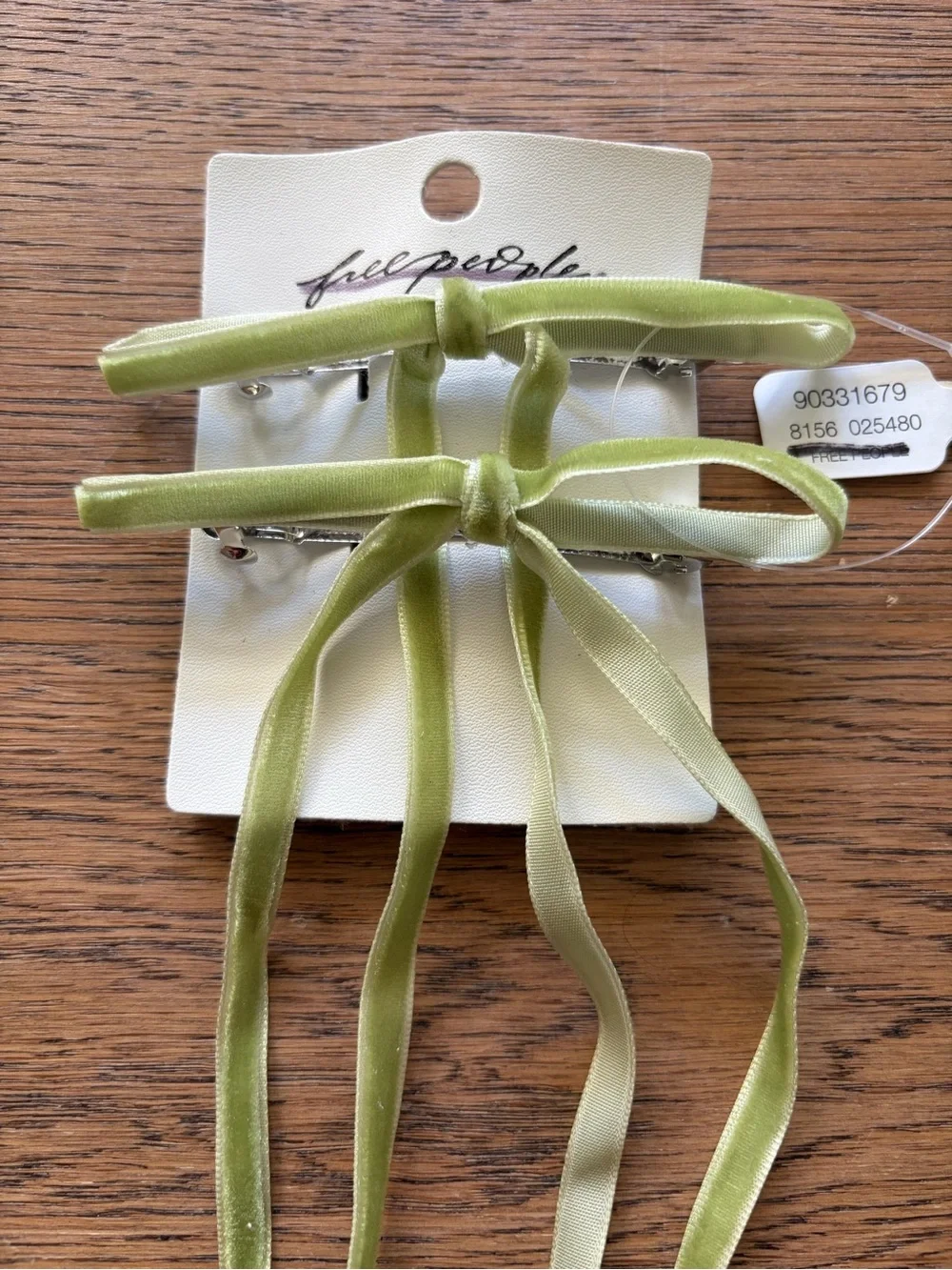 Free People Olive Green Velvet Bow Tie Hair Clips
